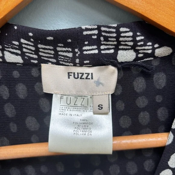 FUZZI V Neck Button Up Long Sleeve Blouse In Black / Cream S - Picture 3 of 9